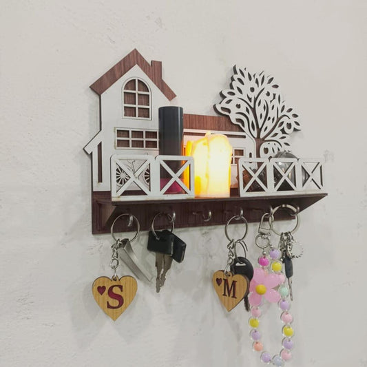 Multi-Functional Wall Mounted Key Holder with Phone Shelf – Tree & House Design