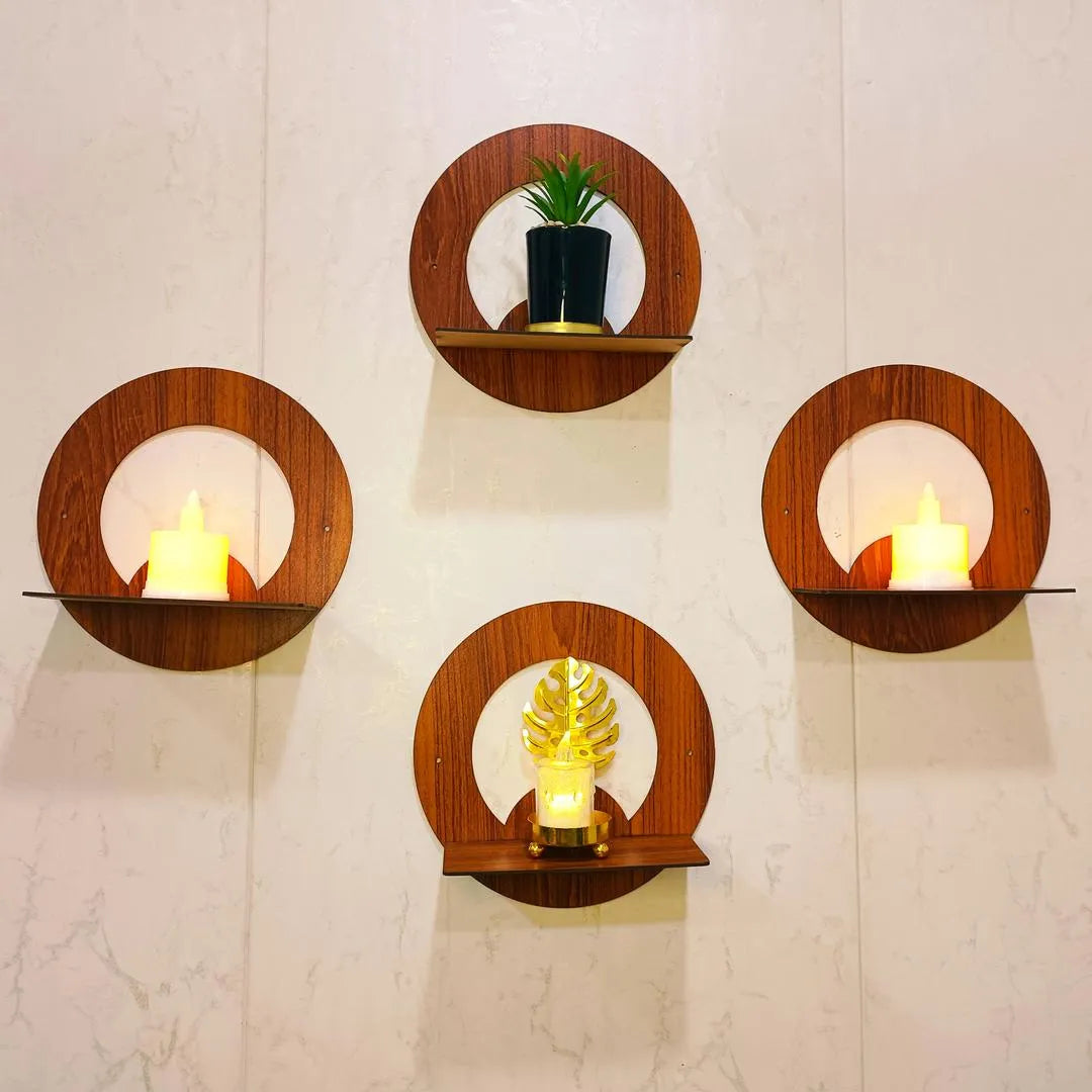 Modern Wooden Wall Shelves Set of 4 – Decorative MDF Floating Shelves