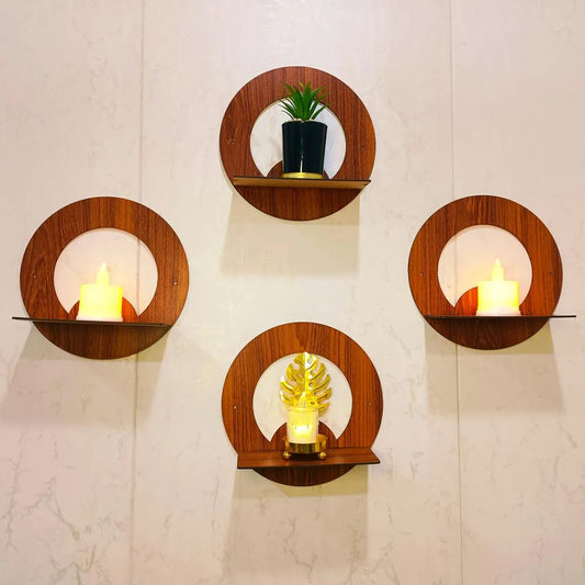 Modern Wooden Wall Shelves Set of 4 – Decorative MDF Floating Shelves