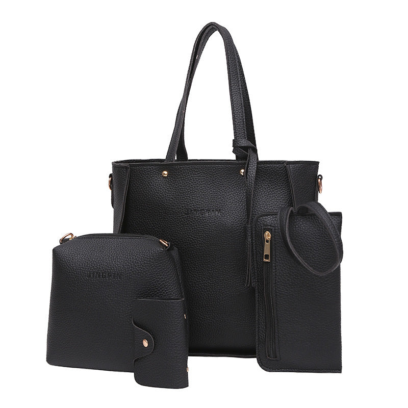 Red Litchi Leather 4-Piece Women's Bag Set
