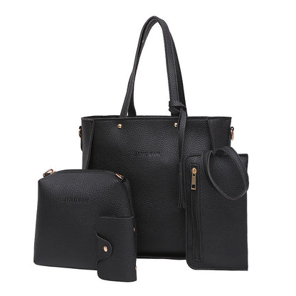 Red Litchi Leather 4-Piece Women's Bag Set