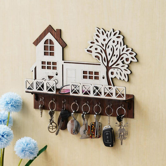 Multi-Functional Wall Mounted Key Holder with Phone Shelf – Tree & House Design