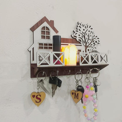 Multi-Functional Wall Mounted Key Holder with Phone Shelf – Tree & House Design