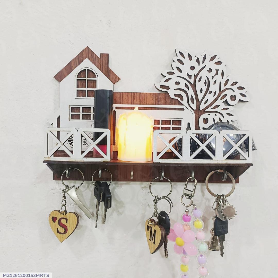 Multi-Functional Wall Mounted Key Holder with Phone Shelf – Tree & House Design