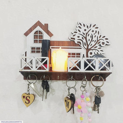 Multi-Functional Wall Mounted Key Holder with Phone Shelf – Tree & House Design