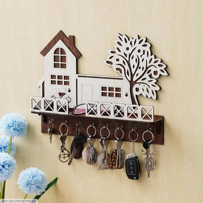 Multi-Functional Wall Mounted Key Holder with Phone Shelf – Tree & House Design