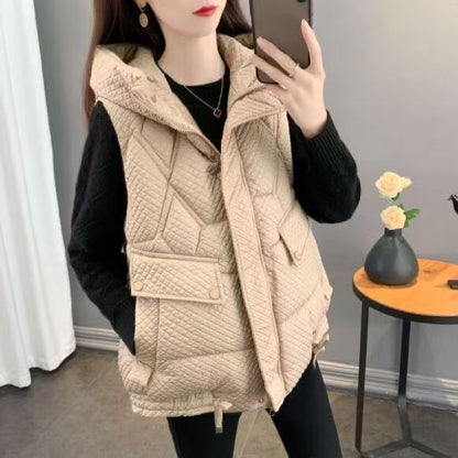 Women's Hooded Cotton Winter Vest – Warm Sleeveless Puffer Jacket