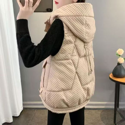 Women's Hooded Cotton Winter Vest – Warm Sleeveless Puffer Jacket