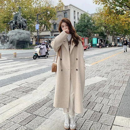 Women's Gray Woolen Long Coat – Loose Fit Winter Mid-Length Coat
