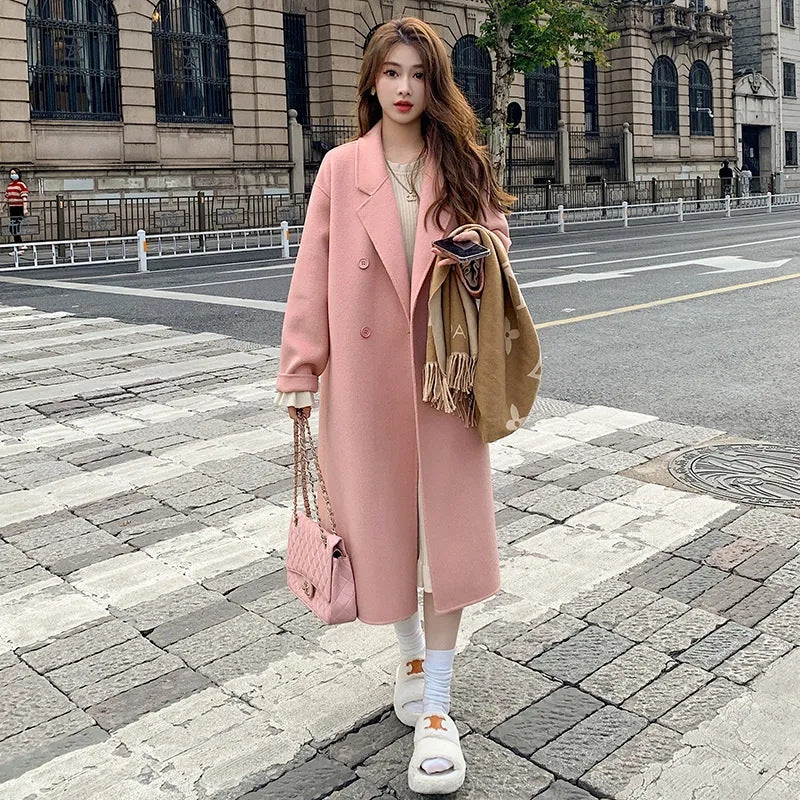 Women's Gray Woolen Long Coat – Loose Fit Winter Mid-Length Coat