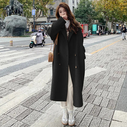 Women's Gray Woolen Long Coat – Loose Fit Winter Mid-Length Coat