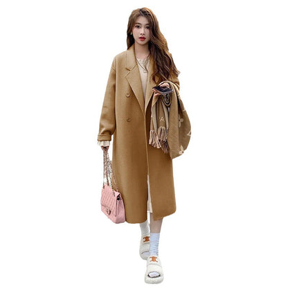 Women's Gray Woolen Long Coat – Loose Fit Winter Mid-Length Coat