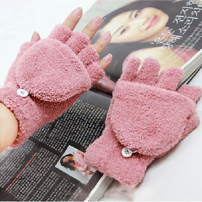 Women's Winter Fleece Half Finger Gloves – Soft & Warm Convertible Gloves