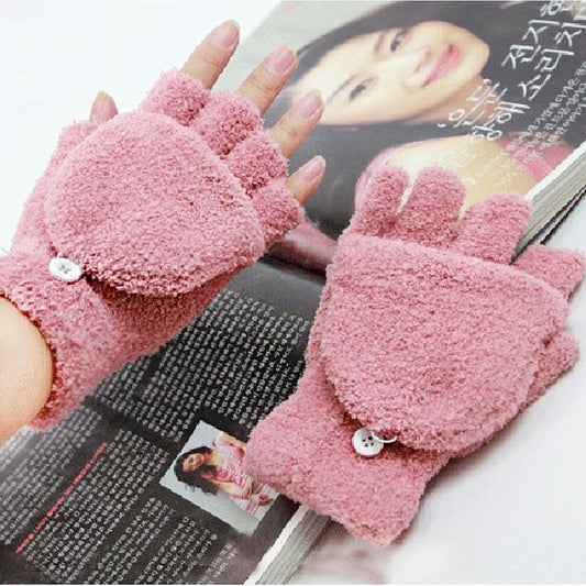 Women's Winter Fleece Half Finger Gloves – Soft & Warm Convertible Gloves