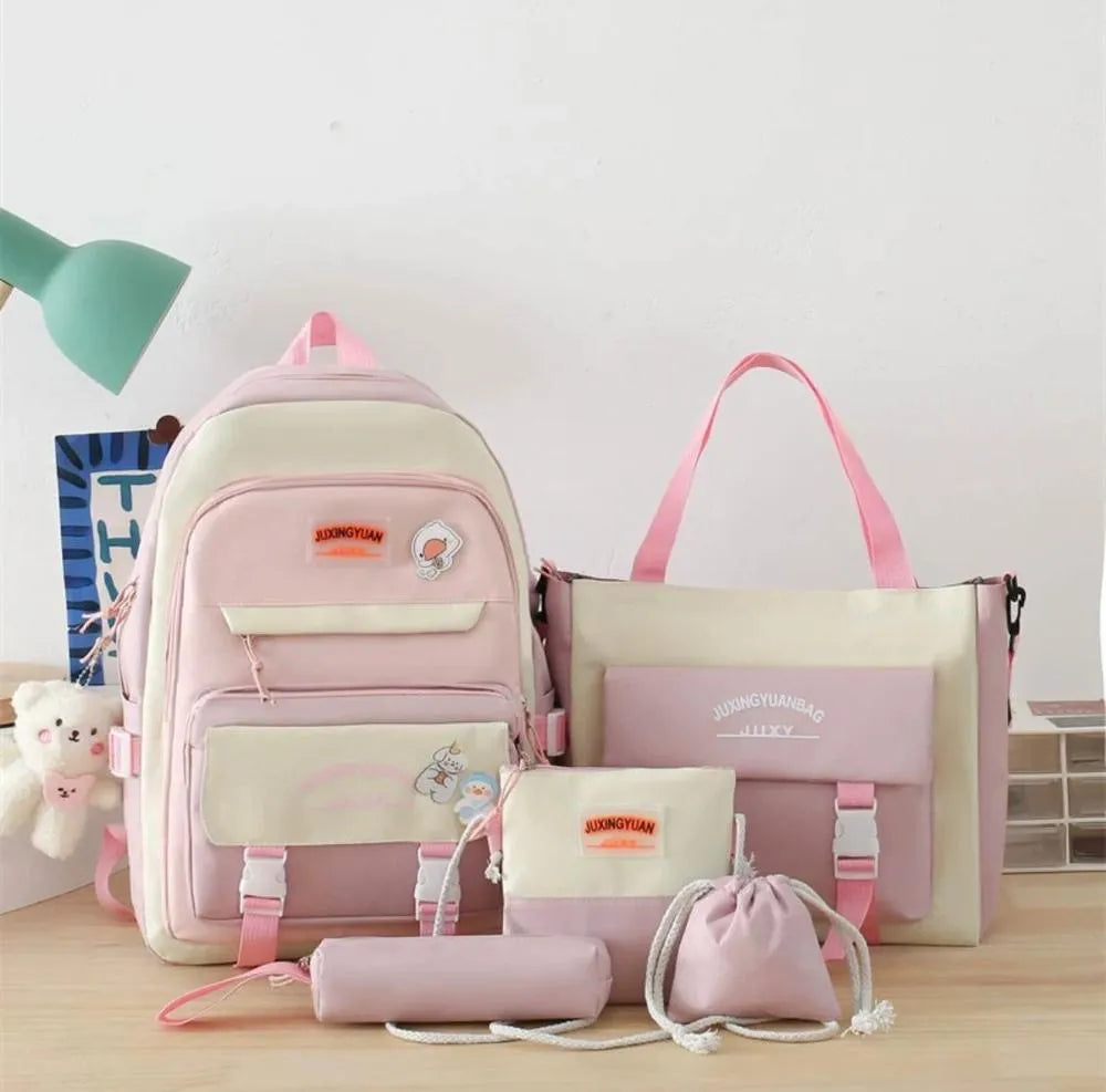 5-Piece Nylon Travel Backpack Set – Multipurpose Student & Casual Bag Set
