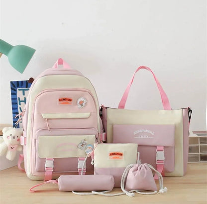 5-Piece Nylon Travel Backpack Set – Multipurpose Student & Casual Bag Set