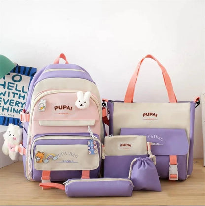 5-Piece Nylon Travel Backpack Set – Multipurpose Student & Casual Bag Set