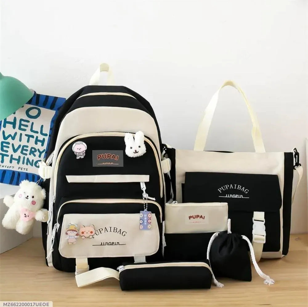 5-Piece Nylon Travel Backpack Set – Multipurpose Student & Casual Bag Set