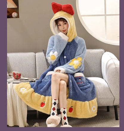 Women's Hooded Fleece Winter Nightgown – Cute & Warm Home Wear