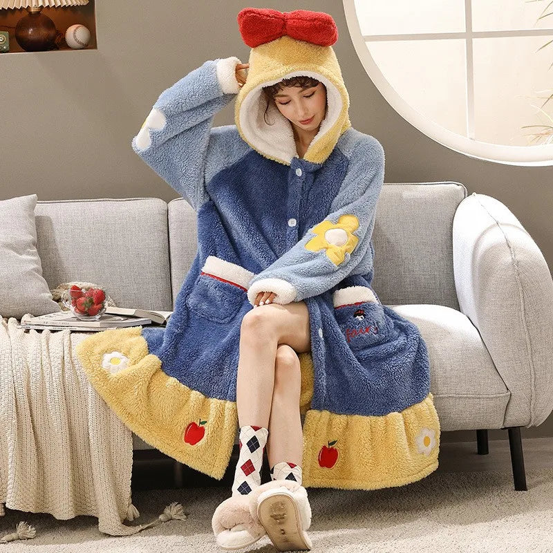 Women's Hooded Fleece Winter Nightgown – Cute & Warm Home Wear